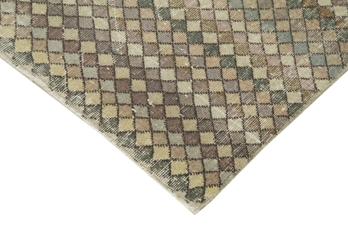 Checkered Kilim Beige Cotton Wool Handmade Area Rug 4'8'' x 8'10''