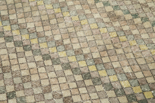 Checkered Kilim Beige Cotton Wool Handmade Area Rug 4'8'' x 8'10''