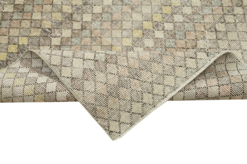 Checkered Kilim Beige Cotton Wool Handmade Area Rug 4'8'' x 8'10''