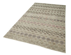 Handmade Area Rug – Checkered Kilim Beige Cotton Wool Rug 5'1'' x 9'5''