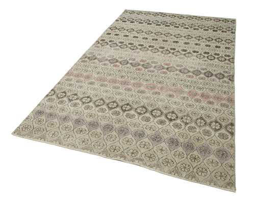 Handmade Area Rug – Checkered Kilim Beige Cotton Wool Rug 5'1'' x 9'5''