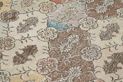 Handmade Area Rug - Checkered Kilim Beige Cotton Wool Vintage Turkish Carpet 5'3''x10'1''