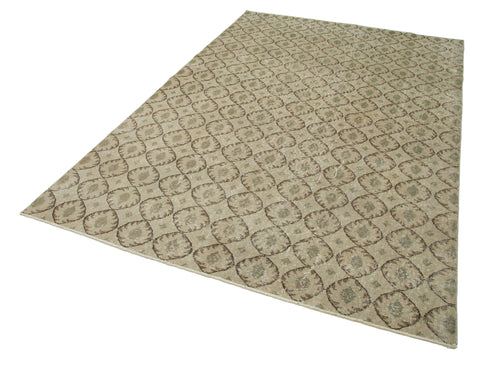 Handmade Area Rug - Checkered Kilim Beige Cotton Wool Vintage Turkish Carpet 5'7''x8'11''