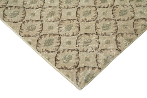 Handmade Area Rug - Checkered Kilim Beige Cotton Wool Vintage Turkish Carpet 5'7''x8'11''