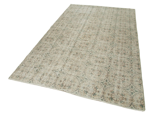 Handmade Area Rug - Checkered Kilim Cotton Wool Rug 5'2'' x 8'5'' Beige Vintage