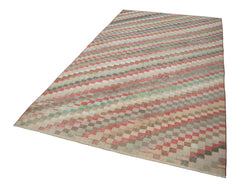 Checkered Kilim White Cotton Wool Handmade Area Rug 5'0'' x 9'5''