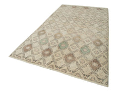 Handmade Area Rug – Checkered Kilim Beige Cotton Wool Vintage Carpet 5'6''x9'11''