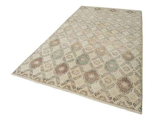 Handmade Area Rug – Checkered Kilim Beige Cotton Wool Vintage Carpet 5'6''x9'11''