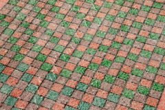 Checkered Runner White Geometric Cotton Wool Handmade Area Rug 3'11'' x 10'6''