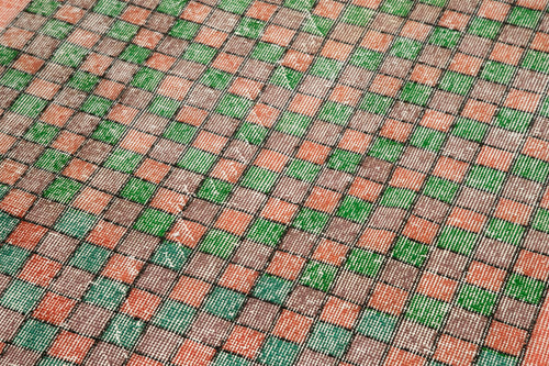 Checkered Runner White Geometric Cotton Wool Handmade Area Rug 3'11'' x 10'6''