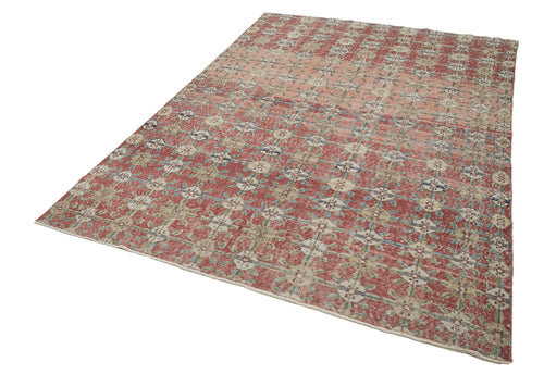 Handmade Area Rug - Checkered Kilim Red Cotton Wool Rug 6'1" x 9'5" Durable Floor Covering