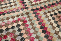 Checkered Kilim Red Cotton Wool Handmade Area Rug 5'2'' x 9'2''