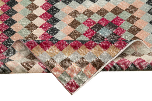 Checkered Kilim Red Cotton Wool Handmade Area Rug 5'2'' x 9'2''