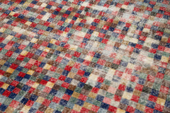 Handmade Area Rug – Checkered Kilim Red Cotton Wool 5x9 Feet Durable Flat Weave Carpet