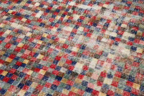 Handmade Area Rug – Checkered Kilim Red Cotton Wool 5x9 Feet Durable Flat Weave Carpet