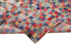 Handmade Area Rug – Checkered Kilim Red Cotton Wool 5x9 Feet Durable Flat Weave Carpet