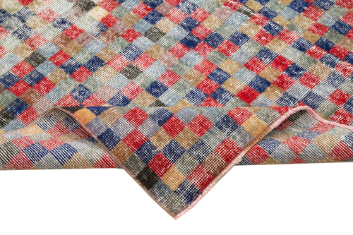 Handmade Area Rug – Checkered Kilim Red Cotton Wool 5x9 Feet Durable Flat Weave Carpet