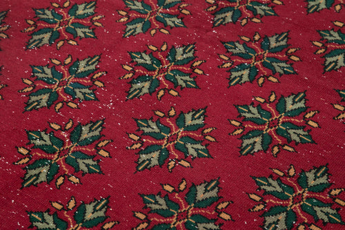 Handmade Area Rug – Red Checkered Kilim Cotton Wool Vintage Turkish Carpet 6'6"x9'10"