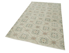 Handmade Area Rug - Checkered Kilim Turkish Wool Carpet 4'10''x8'4'' Beige Cotton Wool