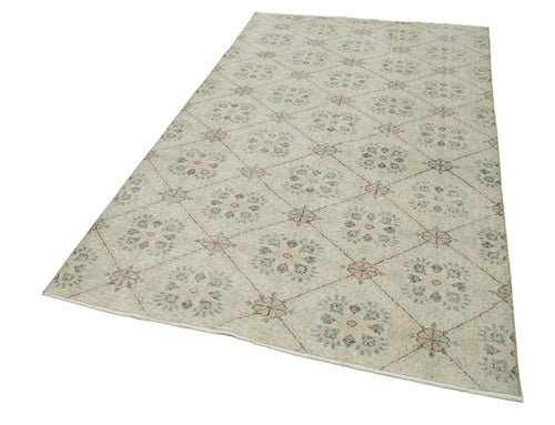 Handmade Area Rug - Checkered Kilim Turkish Wool Carpet 4'10''x8'4'' Beige Cotton Wool