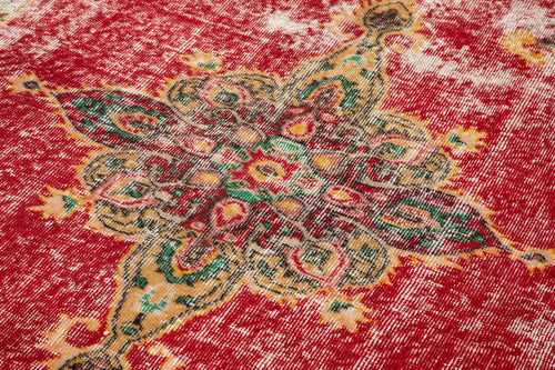 Checkered Kilim Red Cotton Wool Handmade Area Rug 5'5'' x 8'10''