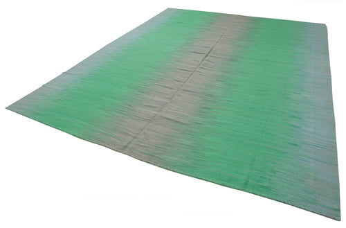 Degrade Kilim Green Striped Cotton Wool Handmade Area Rug 12'0'' x 16'0''