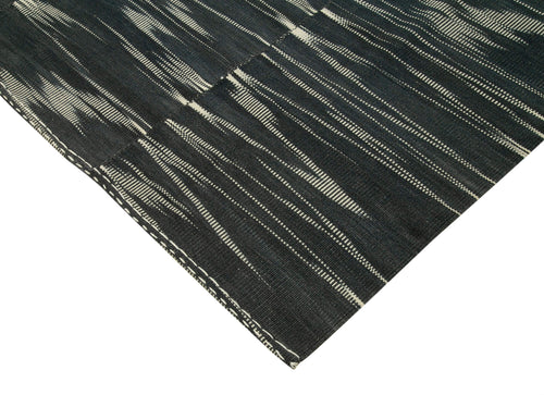 Degrade Kilim Black Striped Cotton Wool Handmade Area Rug 10'11'' x 13'4''