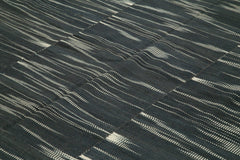 Degrade Kilim Black Striped Cotton Wool Handmade Area Rug 10'11'' x 13'4''