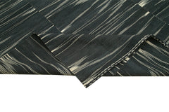 Degrade Kilim Black Striped Cotton Wool Handmade Area Rug 10'11'' x 13'4''