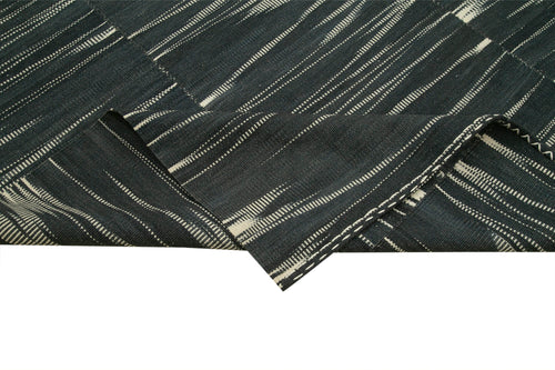 Degrade Kilim Black Striped Cotton Wool Handmade Area Rug 10'11'' x 13'4''