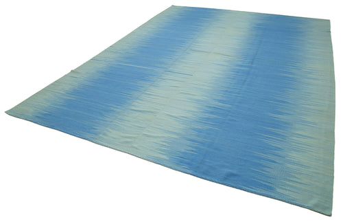 Degrade Kilim Blue Striped Cotton Wool Handmade Area Rug 12'0'' x 15'10''