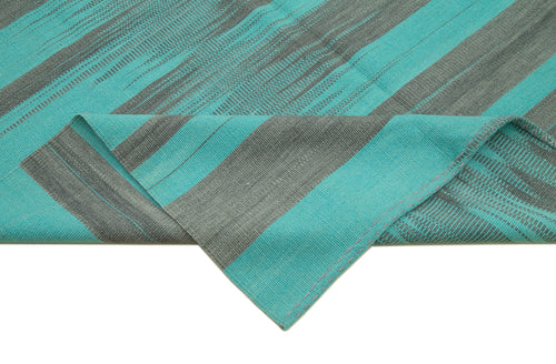 Degrade Kilim Turquoise Striped Cotton Wool Handmade Area Rug 9'9'' x 13'2''