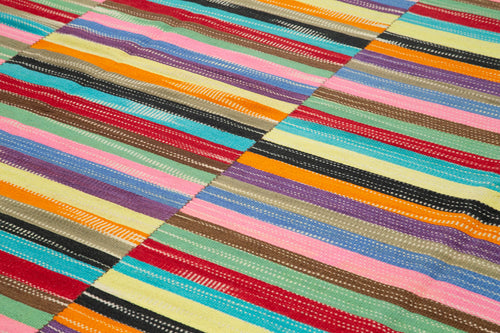 Degrade Kilim White Striped Cotton Wool Handmade Area Rug 9'0'' x 14'2''