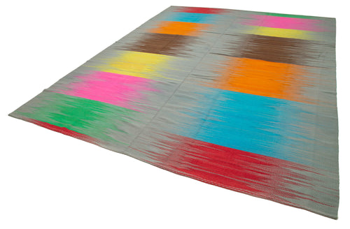 Degrade Kilim White Striped Cotton Wool Handmade Area Rug 9'9'' x 13'4''