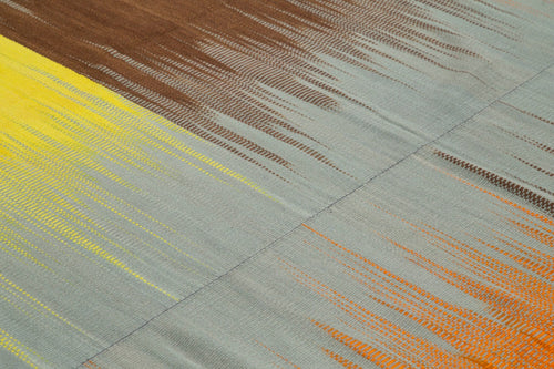 Degrade Kilim White Striped Cotton Wool Handmade Area Rug 9'9'' x 13'4''