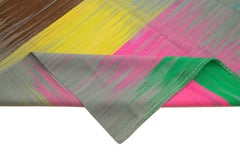 Degrade Kilim White Striped Cotton Wool Handmade Area Rug 9'9'' x 13'4''