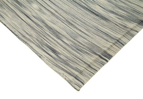 Degrade Kilim Grey Striped Cotton Wool Handmade Area Rug 9'10'' x 12'8''
