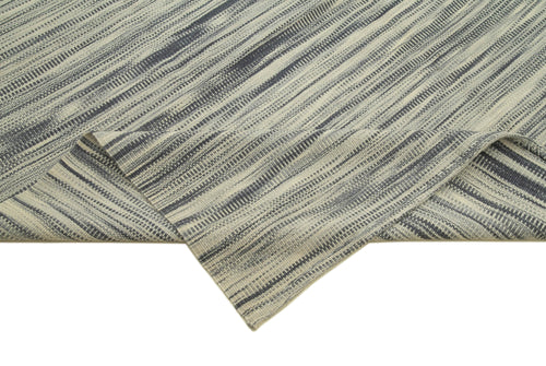 Degrade Kilim Grey Striped Cotton Wool Handmade Area Rug 9'10'' x 12'8''