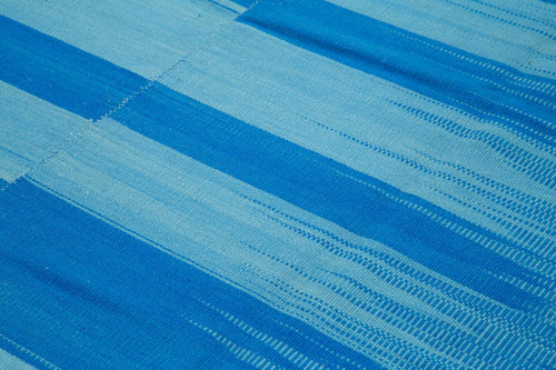 Degrade Kilim Blue Striped Cotton Wool Handmade Area Rug 9'11'' x 12'10''