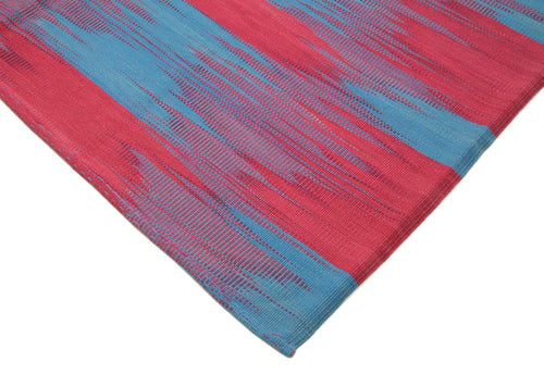 Handmade Area Rug – Red Striped Cotton Wool Vintage Kilim Carpet 9'8''x12'1''