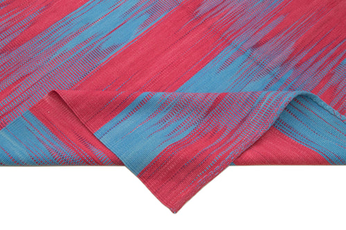 Handmade Area Rug – Red Striped Cotton Wool Vintage Kilim Carpet 9'8''x12'1''