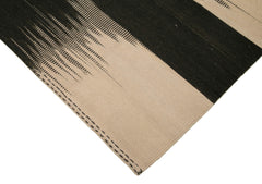 Degrade Kilim Black Striped Cotton Wool Handmade Area Rug 9'9'' x 11'11''