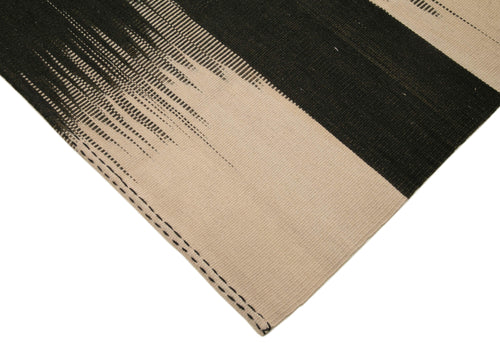 Degrade Kilim Black Striped Cotton Wool Handmade Area Rug 9'9'' x 11'11''