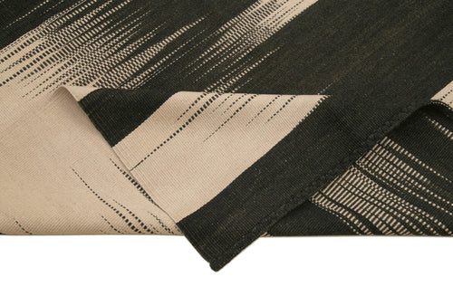 Degrade Kilim Black Striped Cotton Wool Handmade Area Rug 9'9'' x 11'11''