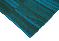Degrade Kilim Turquoise Striped Cotton Wool Handmade Area Rug 9'6'' x 11'7''