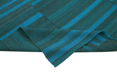 Degrade Kilim Turquoise Striped Cotton Wool Handmade Area Rug 9'6'' x 11'7''