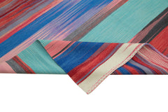 Degrade Kilim White Striped Cotton Wool Handmade Area Rug 9'9'' x 11'10''