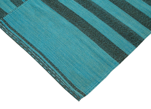 Degrade Kilim Turquoise Striped Cotton Wool Handmade Area Rug 6'9'' x 11'7''