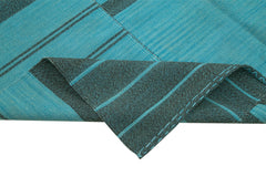 Degrade Kilim Turquoise Striped Cotton Wool Handmade Area Rug 6'9'' x 11'7''