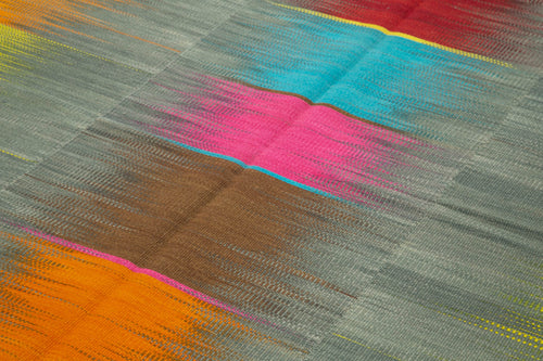 Degrade Kilim White Striped Cotton Wool Handmade Area Rug 6'11'' x 11'1''